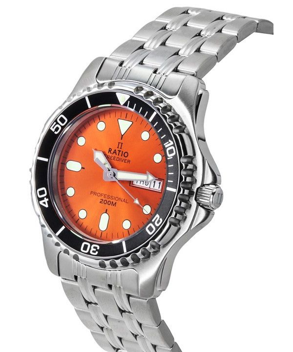 Ratio FreeDiver Professional Sapphire Sunray Orange Dial Quartz 36JL140-ORG 200M Men's Watch