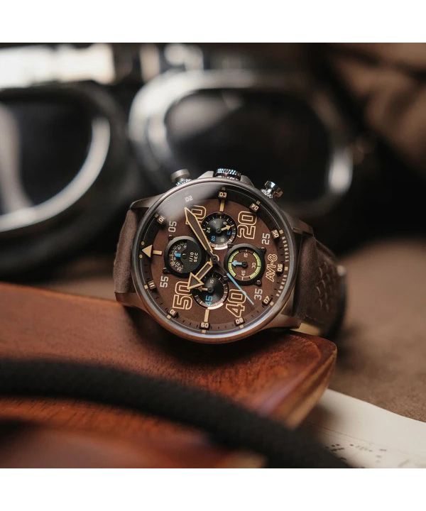 AVI-8 Hawker Typhoon Rb396 Sheila Chronograph Limited Edition Westhampnett Brown Dial Quartz AV-4093-06 Mens Watch