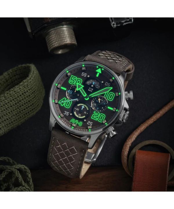 AVI-8 Hawker Typhoon Rb396 Sheila Chronograph Limited Edition Westhampnett Brown Dial Quartz AV-4093-06 Mens Watch