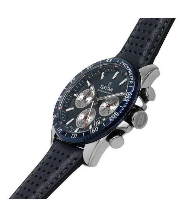 Festina Timeless Chronograph Leather Strap Blue Dial Quartz F20561-2 100M Mens Watch