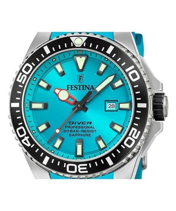 Festina Diver Rubber Strap Turquoise Dial Quartz F20664-5 200M Mens Watch