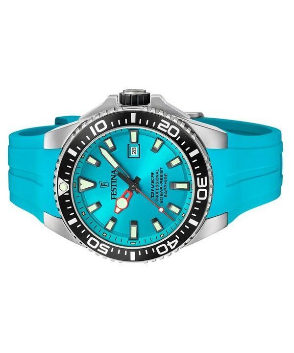 Festina Diver Rubber Strap Turquoise Dial Quartz F20664-5 200M Mens Watch