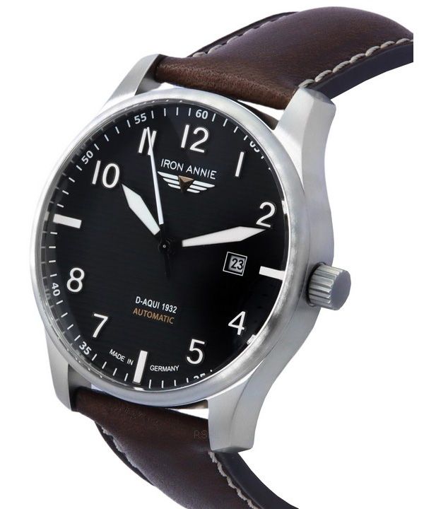 Iron Annie D-Aqui 1932 Leather Strap Black Dial Automatic 56622 100M Men's Watch