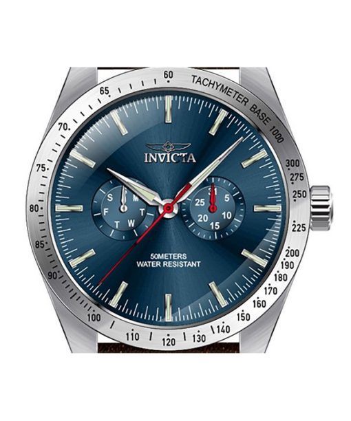 Invicta Specialty Tachymeter Leather Strap Blue Dial Quartz 45978 Men's Watch