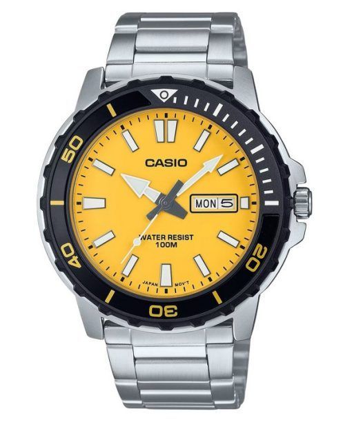 Casio Standard Analog Stainless Steel Yellow Dial Quartz MTD-125D-9AV 100M Men's Watch