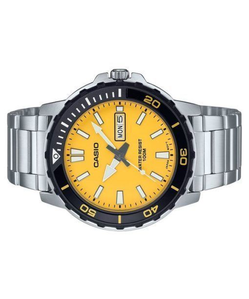 Casio Standard Analog Stainless Steel Yellow Dial Quartz MTD-125D-9AV 100M Men's Watch