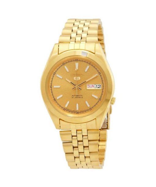 Seiko 5 Gold Tone Stainless Steel Gold Dial 21 Jewels Automatic SNXC34J5 Men's Watch