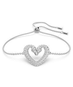 Swarovski Una Rhodium Plated Swan Neck Heart Bracelet With Clear Crystal 5625534 For Women