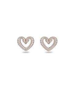 Swarovski Una Rose Gold Tone Swan Neck Heart Stud Earrings 5628659 For Women