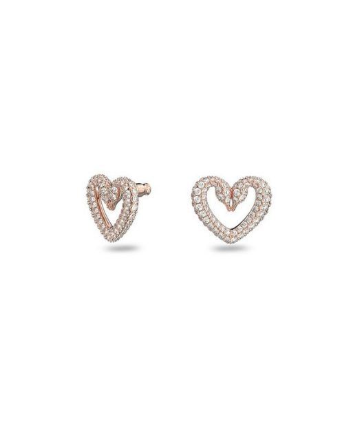 Swarovski Una Rose Gold Tone Swan Neck Heart Stud Earrings 5628659 For Women