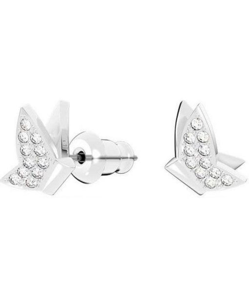 Swarovski Lilia Butterfly Rhodium Plated Stud Earrings With White Crystal 5636424 For Women