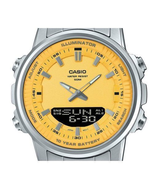 Casio Analog Digital Combination Stainless Steel Yellow Dial Quartz AMW-880D-9AV Mens Watch