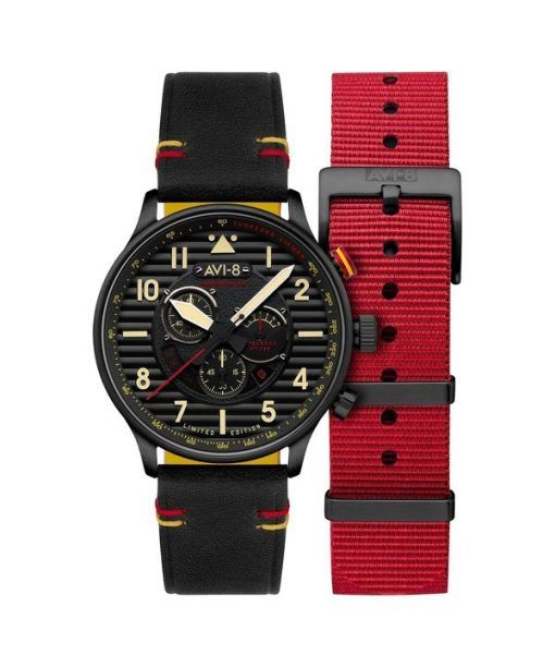 AVI-8 Flyboy Spirit Of Tuskegee Chronograph Limited Edition Anderson Black Dial Quartz AV-4109-01 Mens Watch With Extra strap