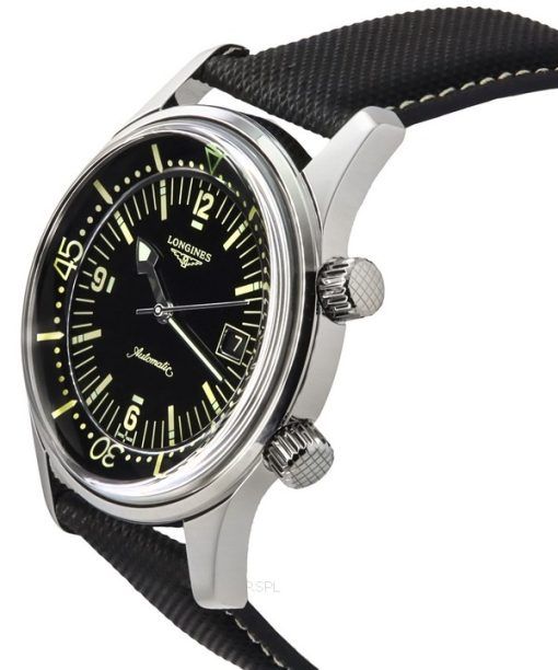 Longines Legend Diver Leather Strap Black Dial Automatic L3.774.4.50.0 300M Men's Watch