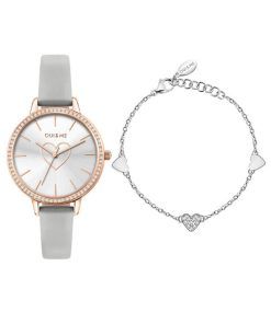 Oui & Me Amourette Crystal Accents Leather Strap Silver Dial Quartz ME010289 Women's Watch With Extra Bracelet