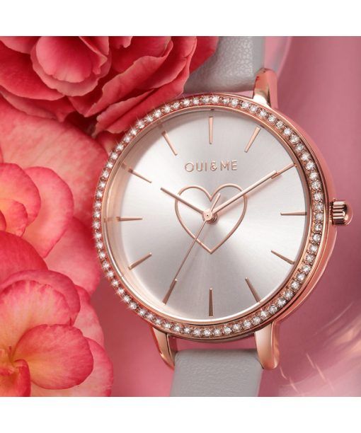 Oui & Me Amourette Crystal Accents Leather Strap Silver Dial Quartz ME010289 Women's Watch With Extra Bracelet