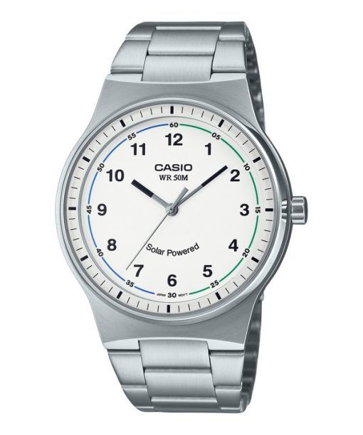 Casio Standard Analog Stainless Steel White Dial Solar MTP-RS105D-7BV Mens Watch