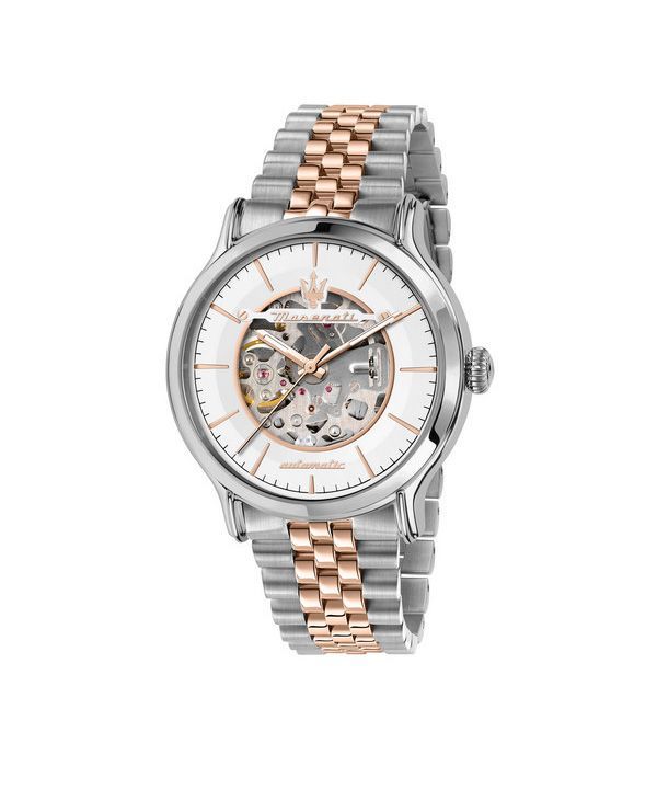 Maserati Epoca Two Tone Stainless Steel Silver Skeleton Dial Automatic R8823118011 100M Men's Watch