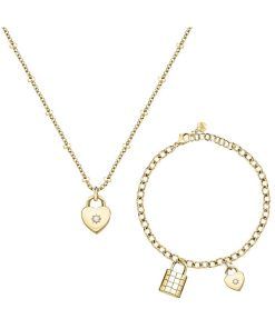 Morellato Abbraccio Gold Tone Stainless Steel Necklace And Bracelet SAUB19 For Women