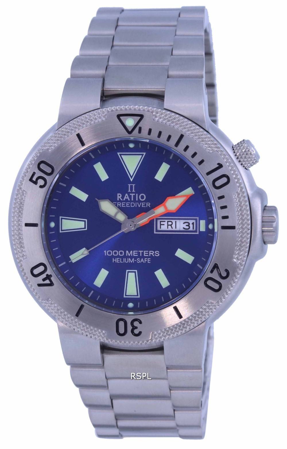 Ratio FreeDiver Blue Dial Stainless Steel Quartz 1050MD93-12V-BLU 1000M Men's Watch