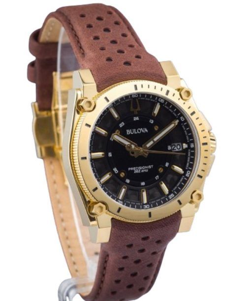 Bulova Icon Precisionist Leather Strap Black Dial Quartz 97B216 100M Men's Watch