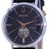 Bulova Classic Open Heart Grey Dial Leather Strap Automatic 98A187 Men's Watch