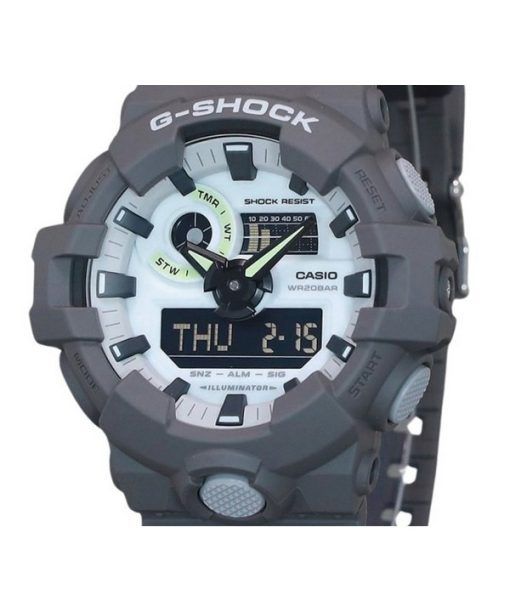 Casio G-Shock Hidden Glow Series Analog Digital Resin Strap Grey Dial Quartz GA-700HD-8A 200M Mens Watch