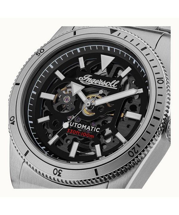 Ingersoll The Scovill Brown Leather Strap Black Skeleton Dial Automatic I13901 100M Mens Watch