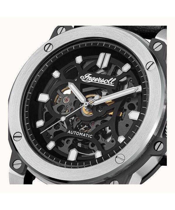 Ingersoll The Freestyle Leather Strap Skeleton Black Dial Automatic I14401 Men's Watch