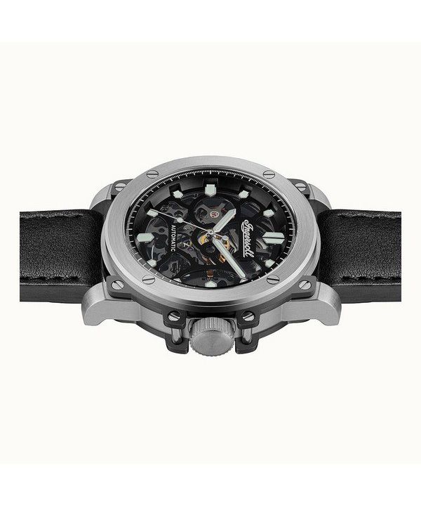 Ingersoll The Freestyle Leather Strap Skeleton Black Dial Automatic I14401 Men's Watch