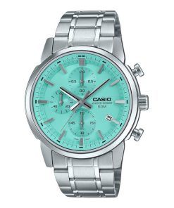 Casio Standard Analog Chronograph Stainless Steel Turquoise Dial Quartz MTP-E510D-2AV Men's Watch