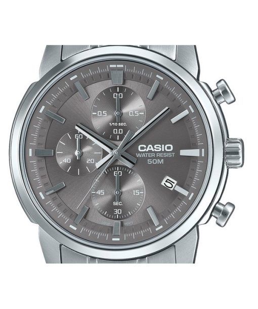Casio Standard Analog Chronograph Stainless Steel Grey Dial Quartz MTP-E510D-8AV Men's Watch