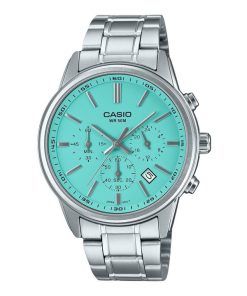 Casio Standard Analog Chronograph Stainless Steel Turquoise Dial Quartz MTP-E515D-2A2V Men's Watch