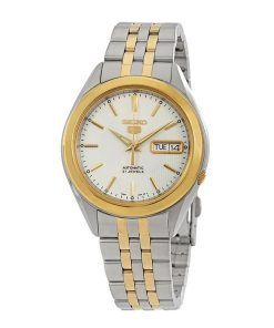 Seiko 5 Two Tone Stainless Steel White Dial 21 Jewels Automatic SNKL24K1 Men's Watch