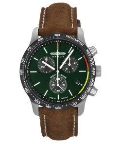 Zeppelin Watches Night Cruise Chronograph Leather Strap Green Dial Quartz 72884 100M Men's Watch