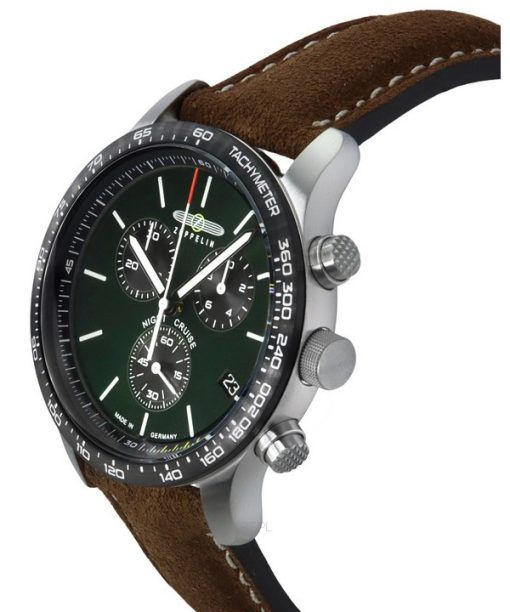 Zeppelin Watches Night Cruise Chronograph Leather Strap Green Dial Quartz 72884 100M Men's Watch