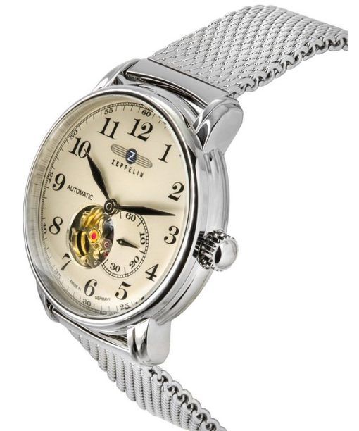 Zeppelin LZ 127 Graf Stainless Steel Open Heart Beige Dial Automatic 7666M5 Mens Watch