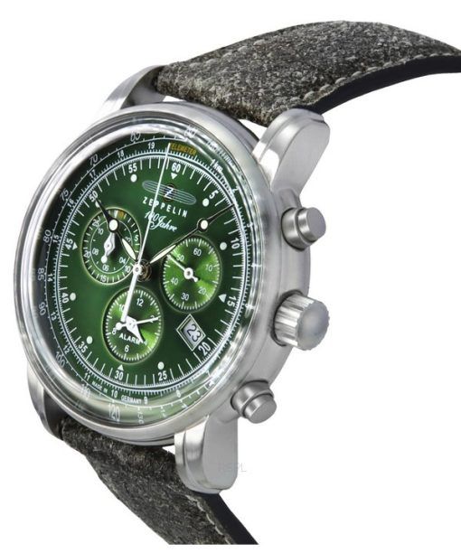 Zeppelin Watches 100 Jahre Chronograph Leather Strap Green Dial Quartz 86804 Men's Watch