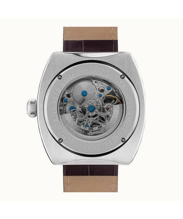 Ingersoll The Michigan Brown Leather Strap White Skeleton Dial Automatic I13302 Men's Watch