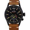 Iron Annie Flight Control Dual Time Leather Strap Black Dial Quartz 51442 Mens Watch