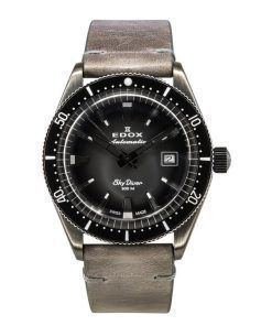 Edox Skydiver Limited Edition Leather Strap Grey Dial Automatic Diver's 80126 3VIN GDN 300M Men's Watch