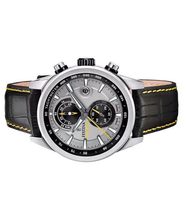 Festina Timeless Chronograph Leather Strap Grey Dial Quartz F20695-4 100M Men's Watch