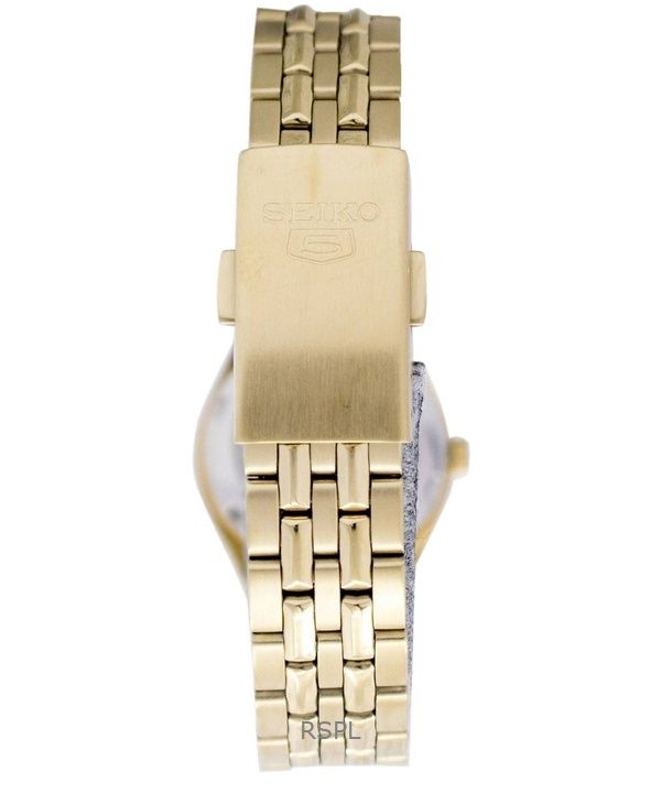 Refurbished Seiko 5 Gold Tone Stainless Steel Black Dial Automatic 21 Jewels SYMA06K1 Women's Watch
