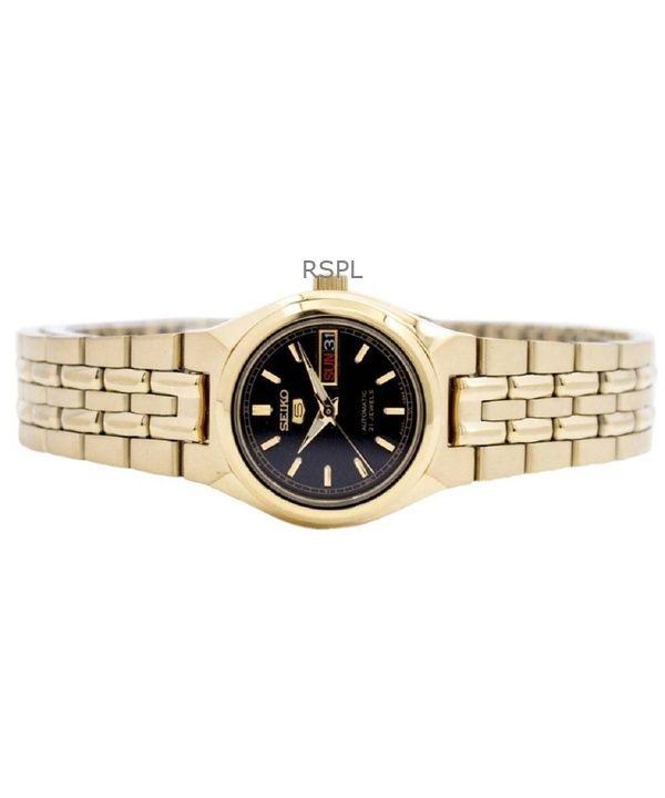 Refurbished Seiko 5 Gold Tone Stainless Steel Black Dial Automatic 21 Jewels SYMA06K1 Women's Watch