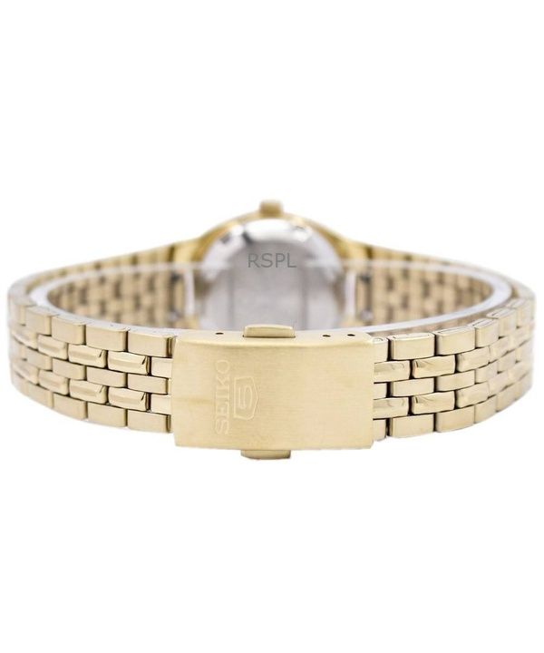 Refurbished Seiko 5 Gold Tone Stainless Steel Black Dial Automatic 21 Jewels SYMA06K1 Women's Watch