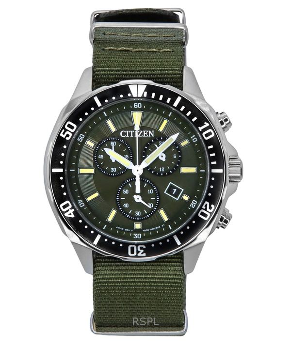 Citizen Eco-Drive Nylon Strap Green Dial Eco-Drive AT2500-19W 100M Men's Watch
