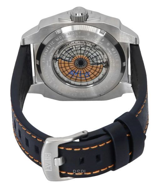 AVI-8 Hawker Hunter Atlas GMT Orangish Red Leather Strap Orange Dial Automatic AV-4122-06 Men's Watch