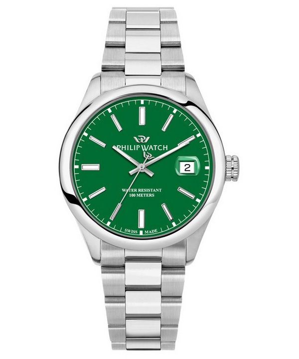 Philip Watch Swiss Made Caribe Urban Stainless Steel Green Dial Quartz R8253597643 100M Mens Watch