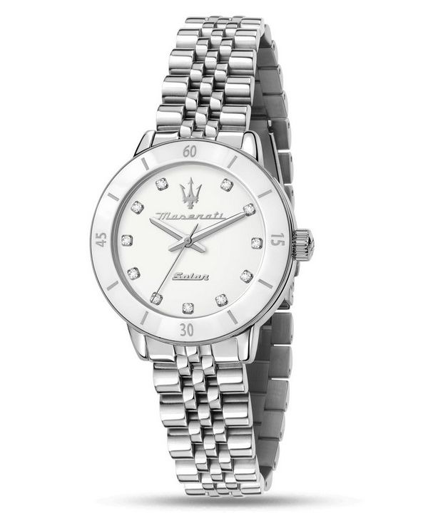 Maserati Successo Crystal Accents Stainless Steel White Dial Solar R8853145515 Womens Watch