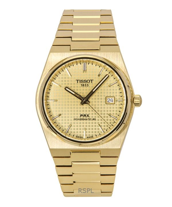 Tissot PRX Powermatic 80 Gold Tone Stainless Steel Champagne Dial Automatic T137.407.33.021.00 100M Men's Watch